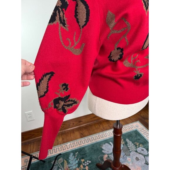 Marc New York Andrew Marc Womens Red Floral Sweater XL Long Sleeve Crewneck - Picture 3 of 7